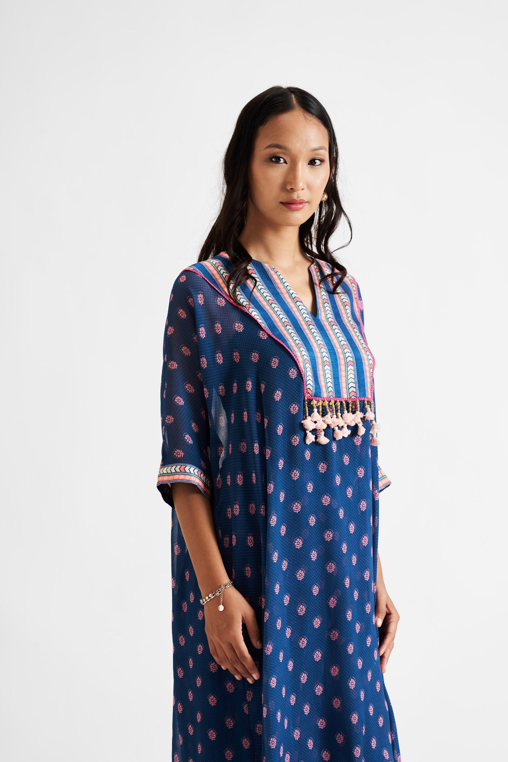 Martha-Blue Kurta Patch High Low Set