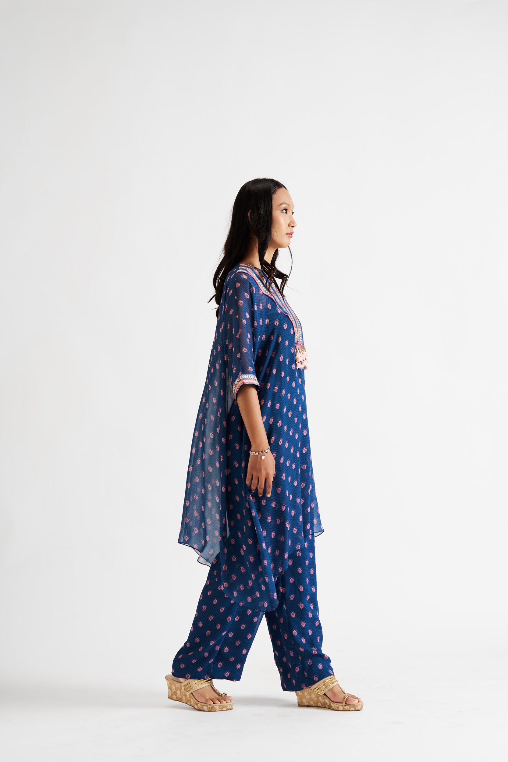 Martha-Blue Kurta Patch High Low Set