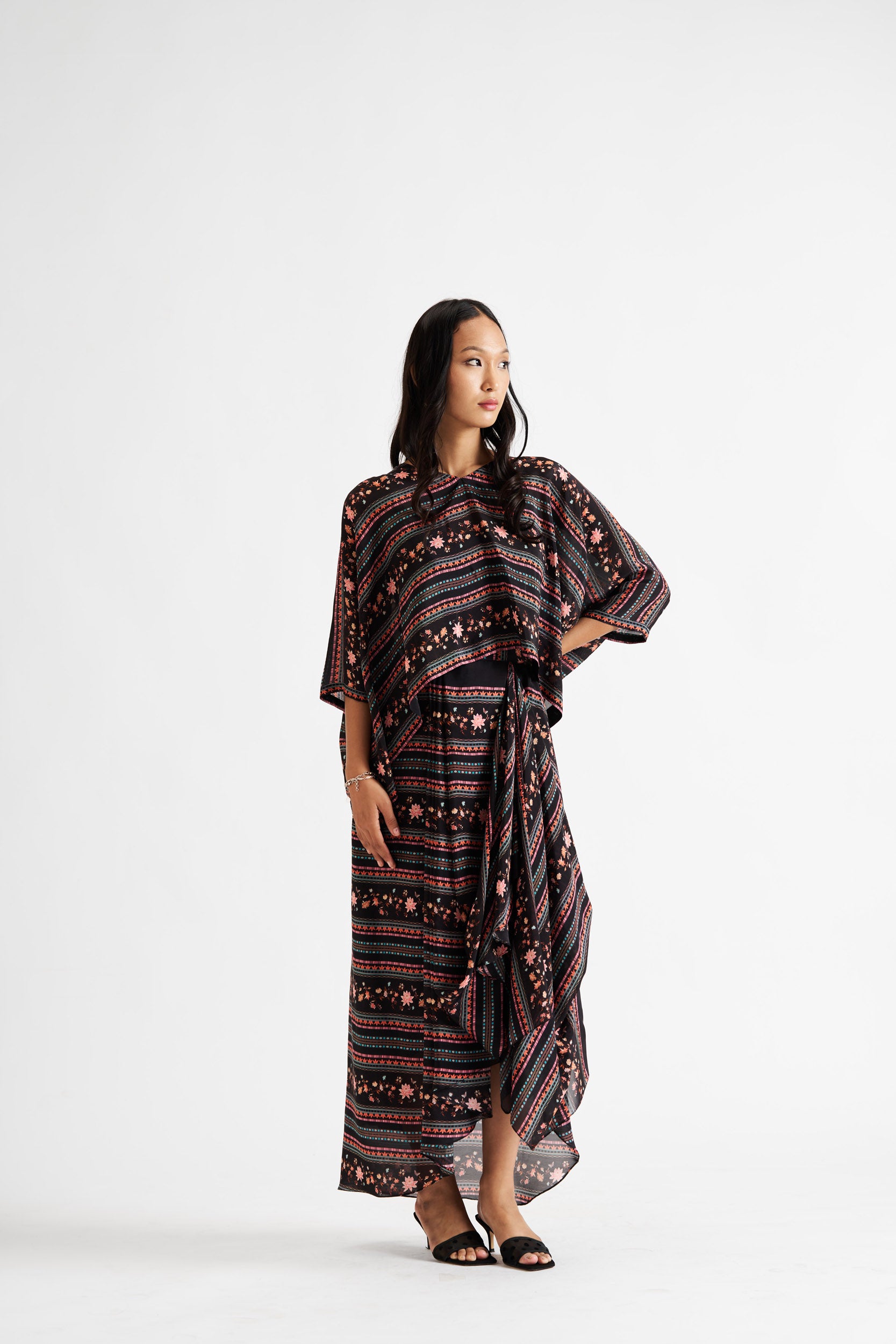 Ira-Black Kaftan & Drape Skirt