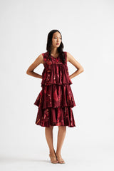 Trinana-Maroon 3-Tier Dress