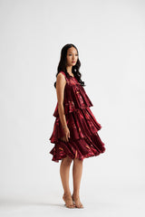 Trinana-Maroon 3-Tier Dress