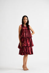 Trinana-Maroon 3-Tier Dress