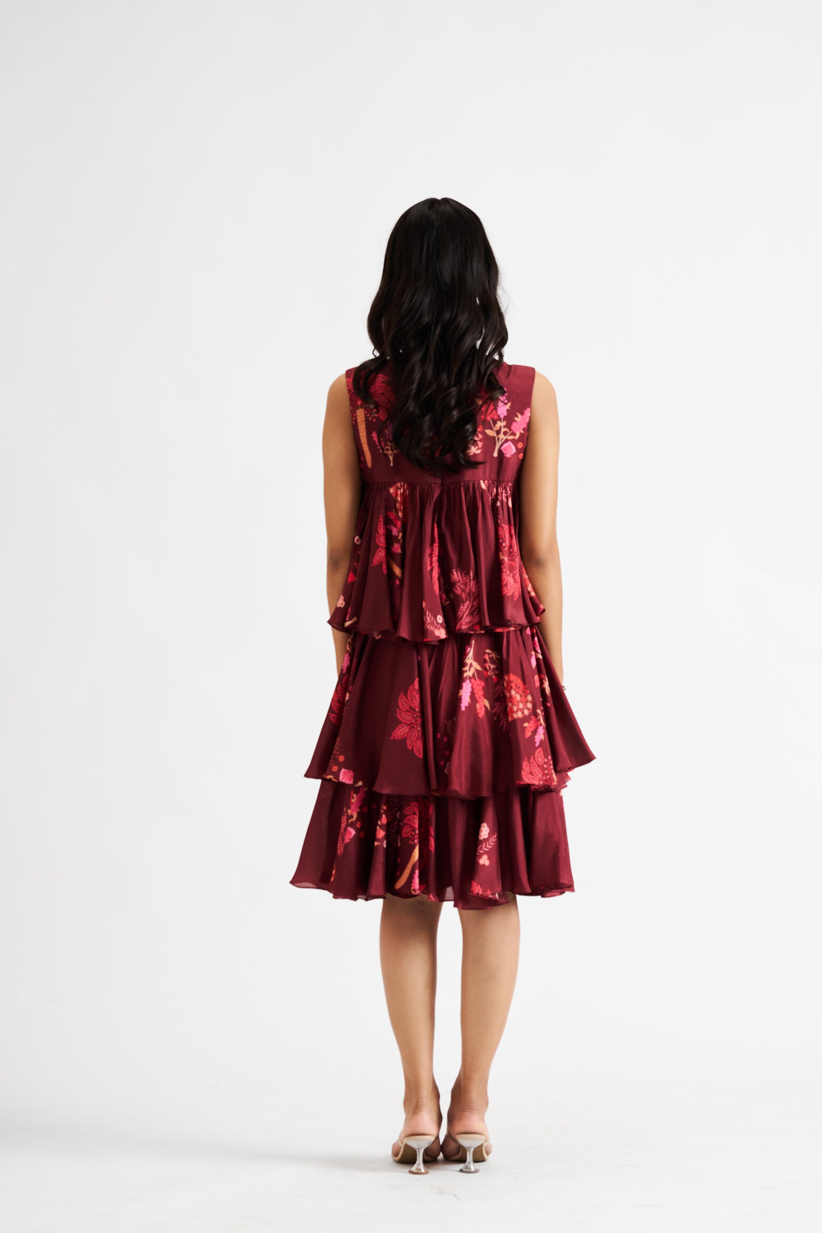 Trinana-Maroon 3-Tier Dress