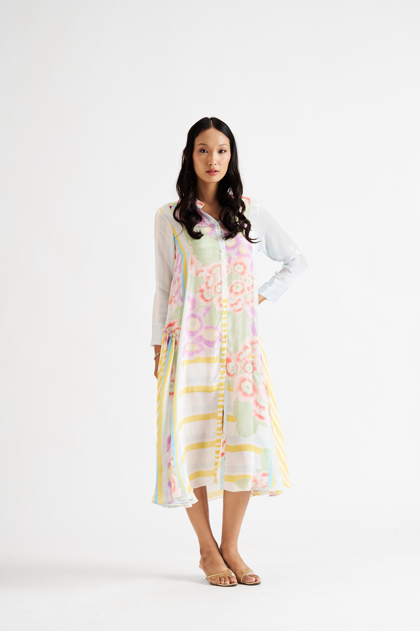 Jaime-Kurta with Side Ruffles & Pockets