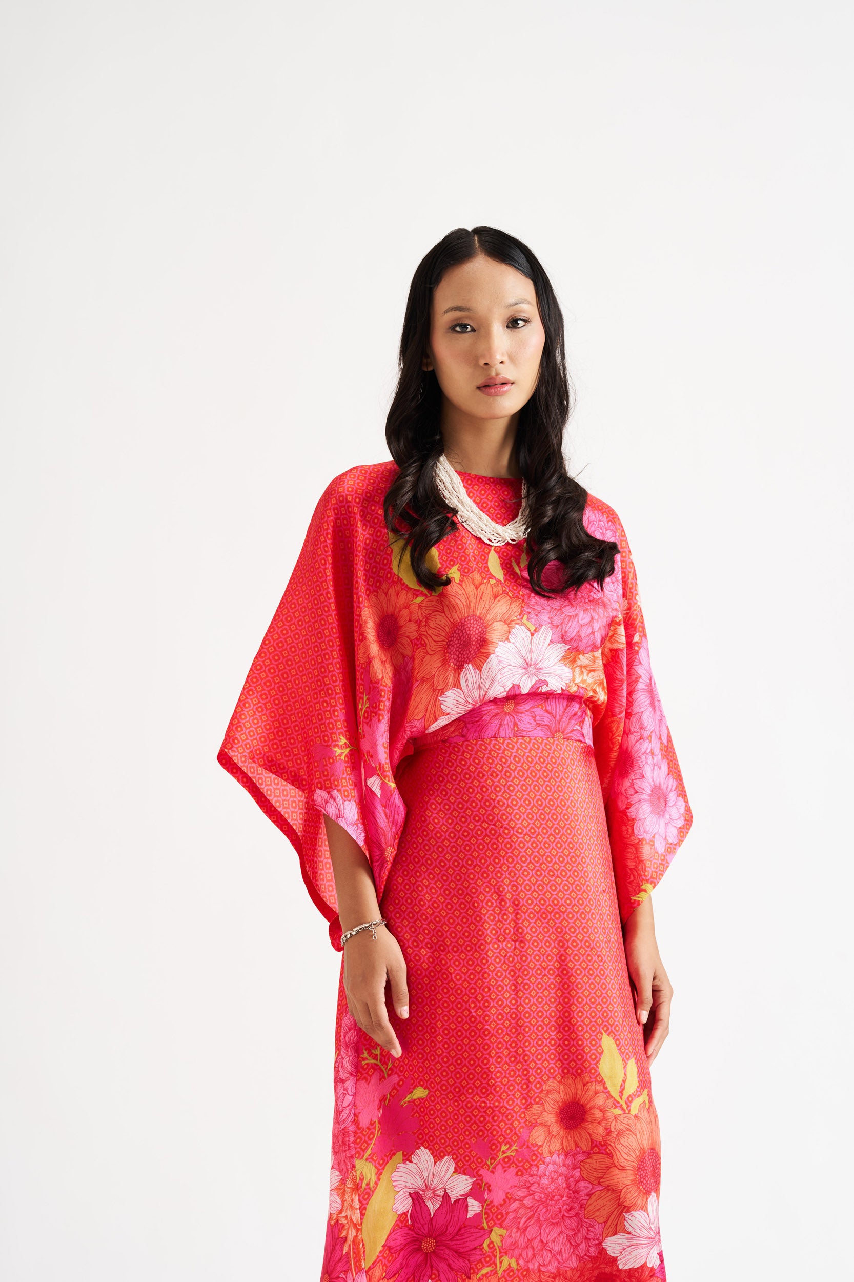 Ivana-Red Floral Kaftan Dress