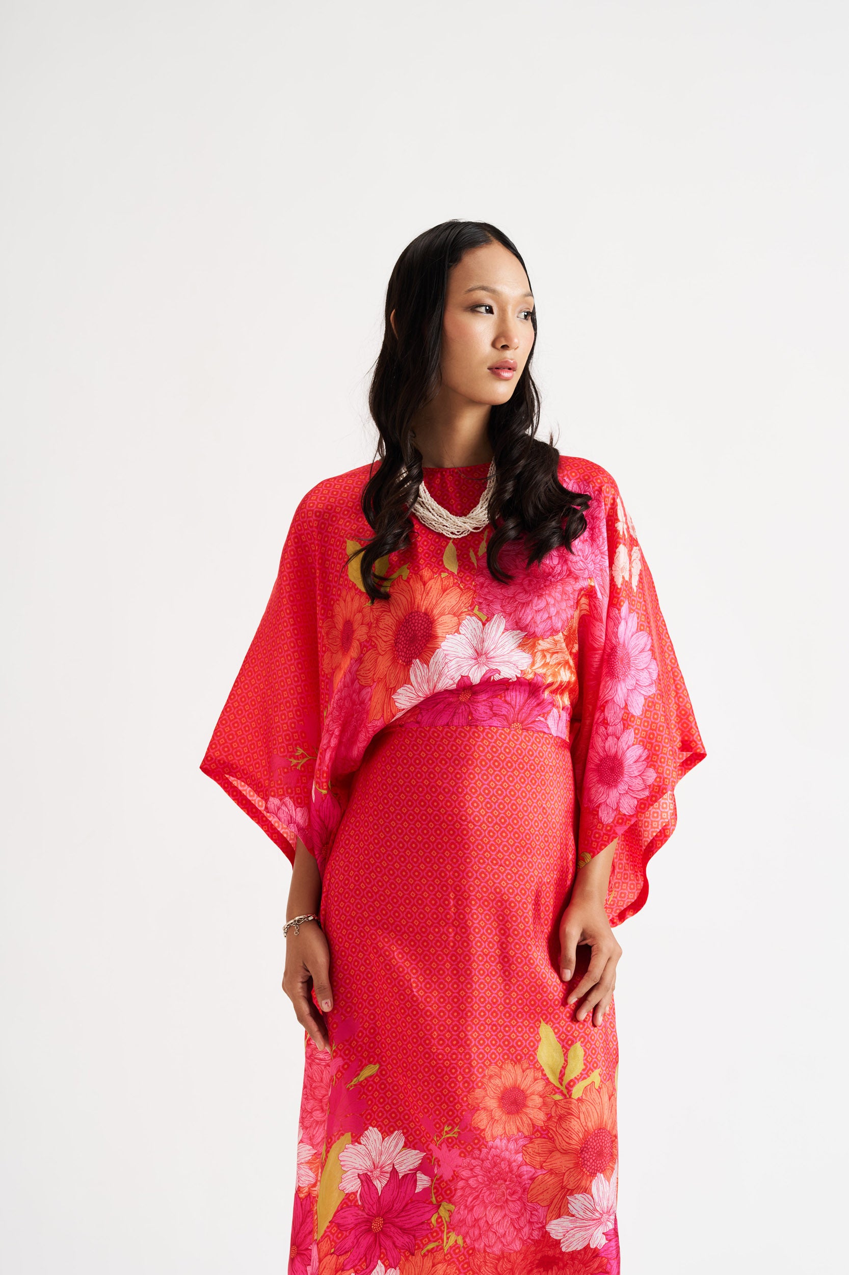 Ivana-Red Floral Kaftan Dress