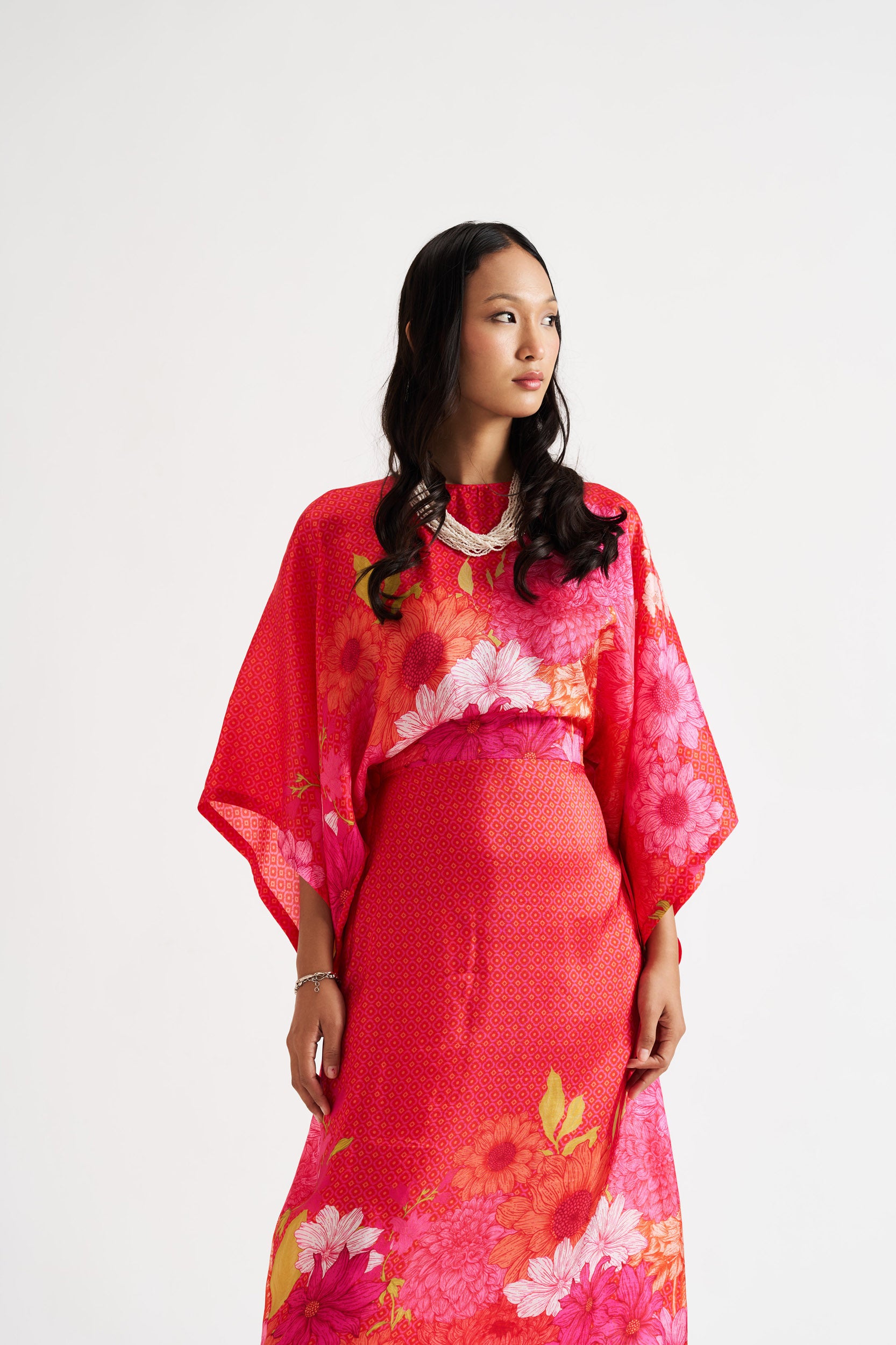 Ivana-Red Floral Kaftan Dress