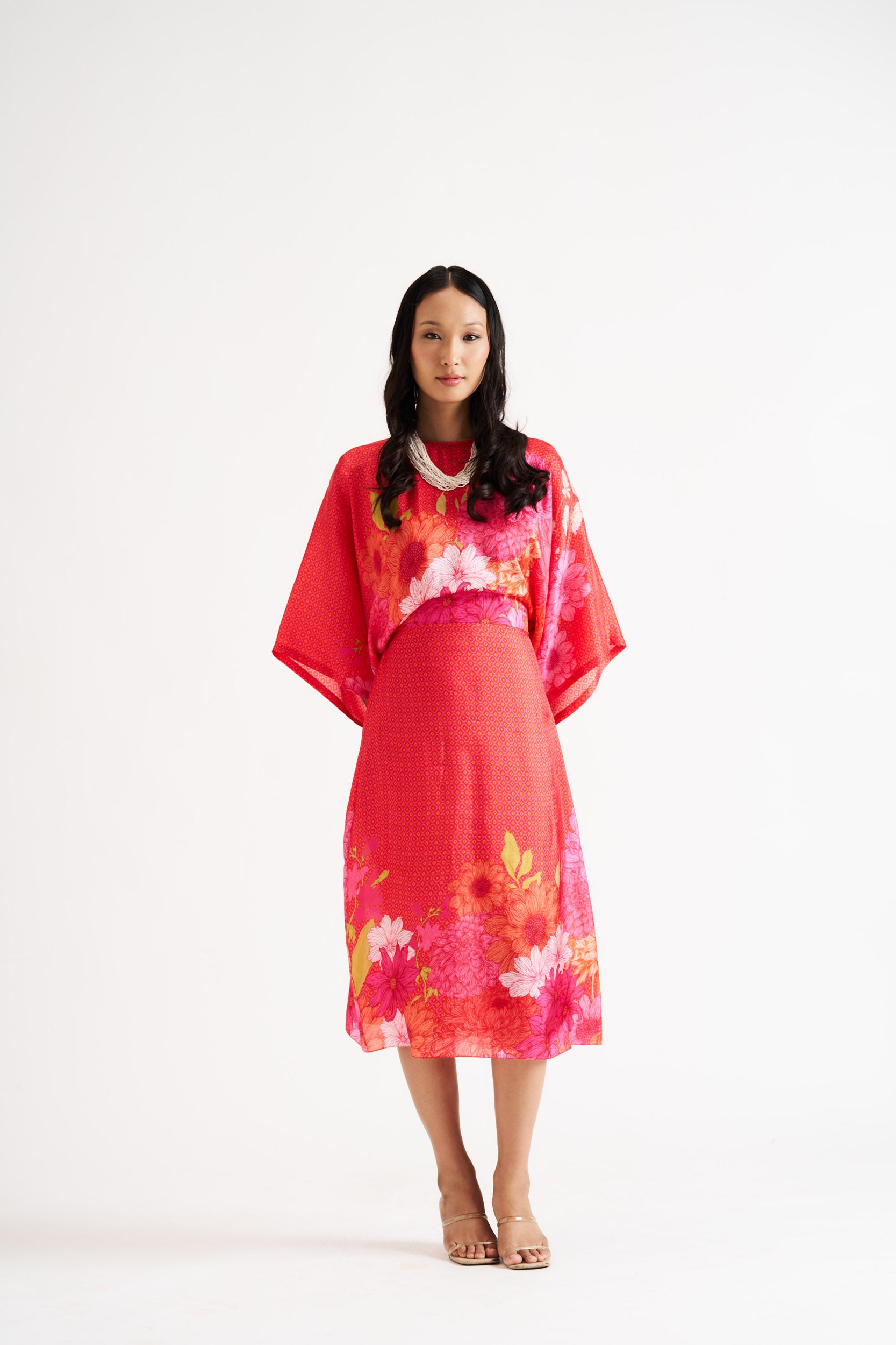 Ivana-Red Floral Kaftan Dress