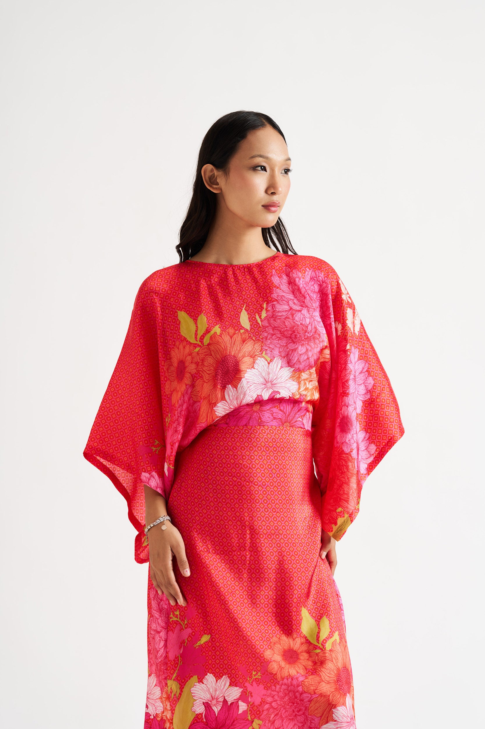 Ivana-Red Floral Kaftan Dress