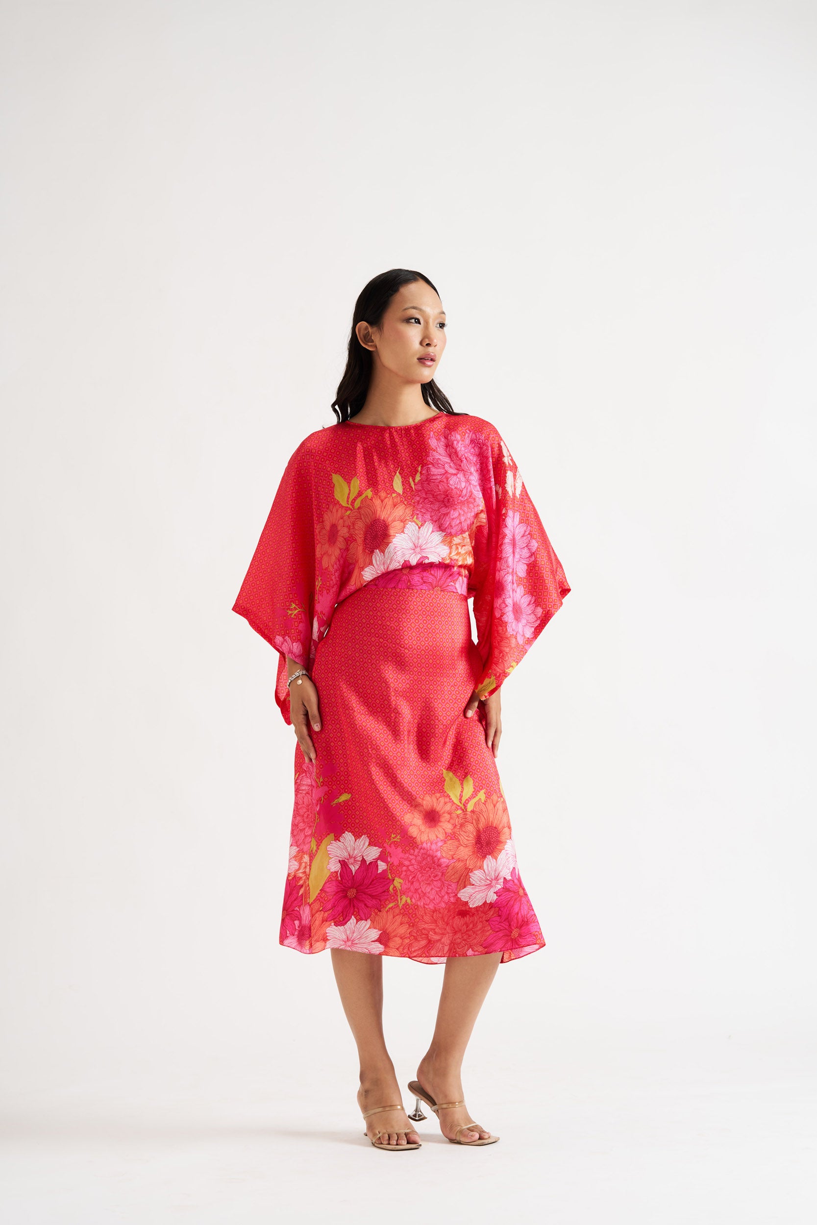 Ivana-Red Floral Kaftan Dress