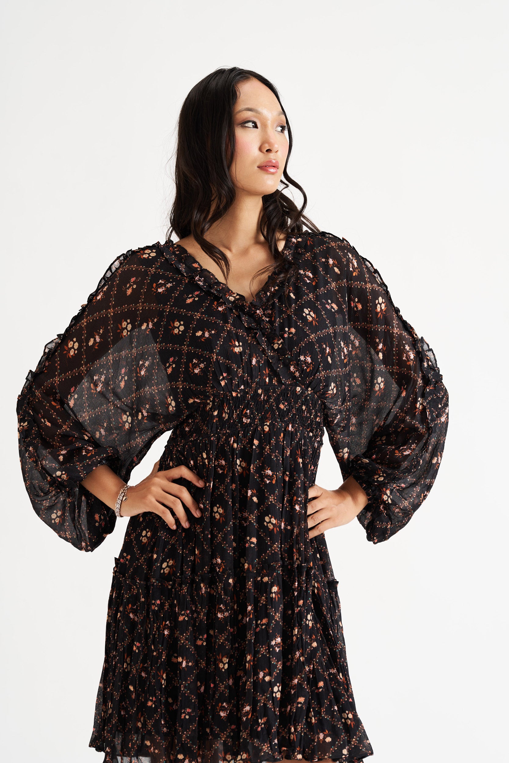 Black Ballon Sleeves Dress