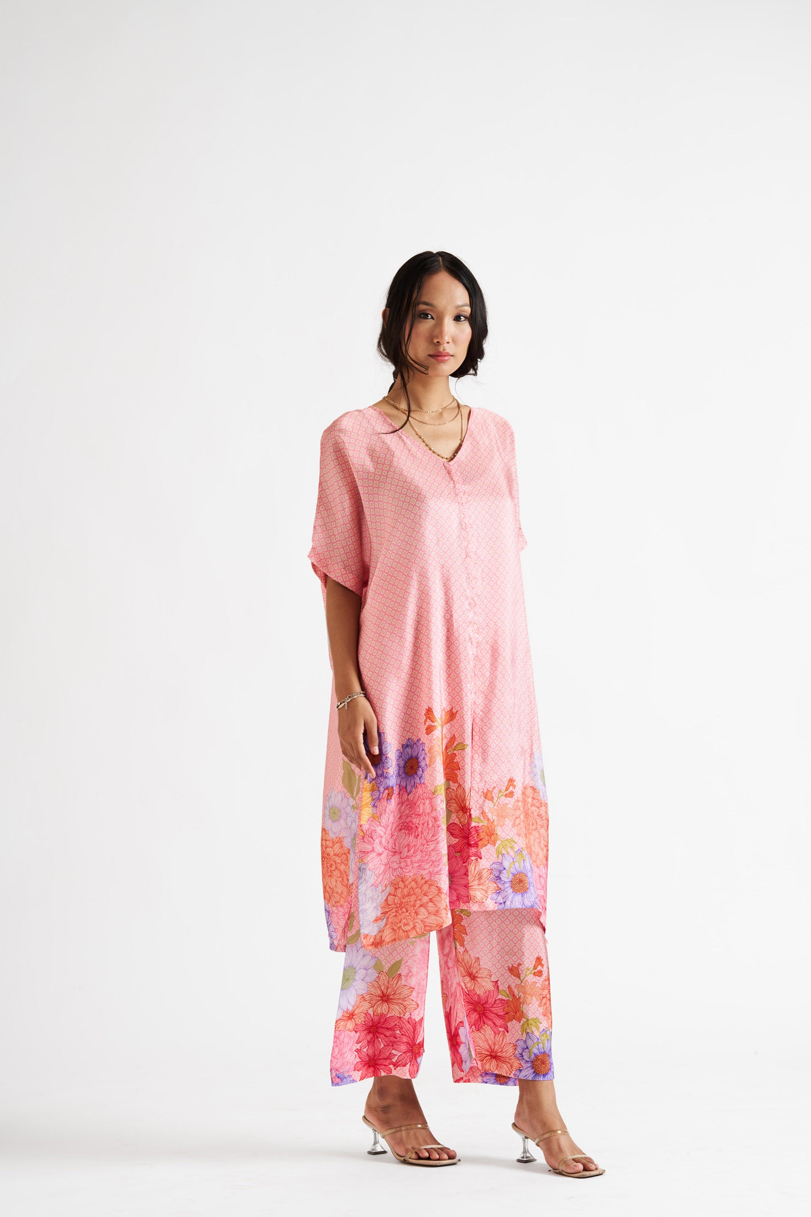 Yara-Pink Floral Kurta Set