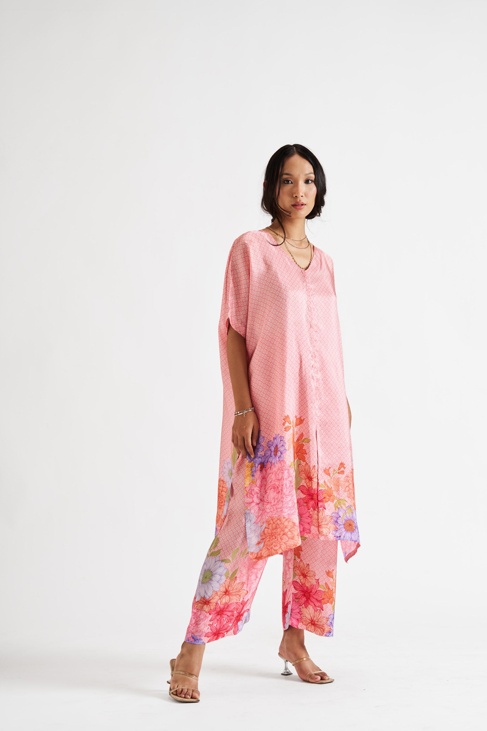 Yara-Pink Floral Kurta Set