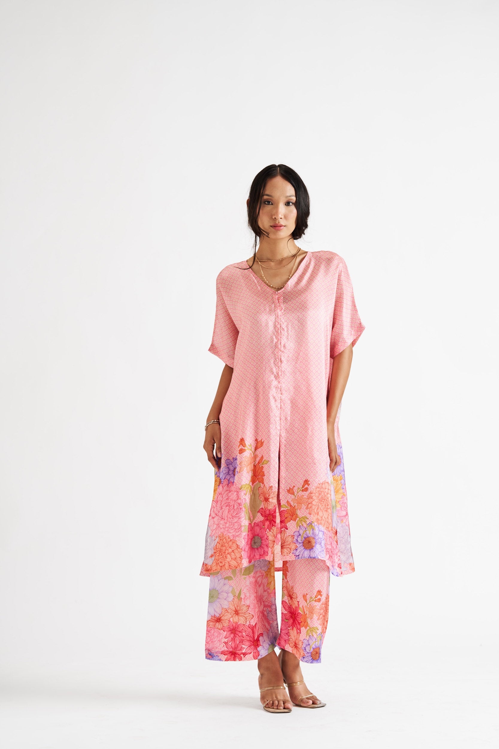 Yara-Pink Floral Kurta Set