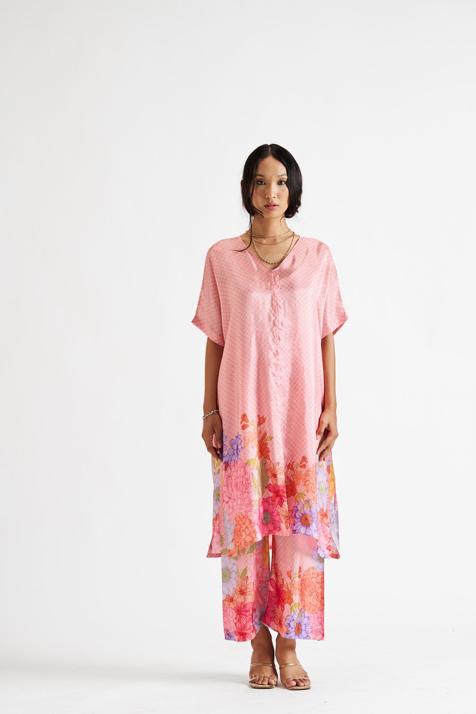 Yara-Pink Floral Kurta Set