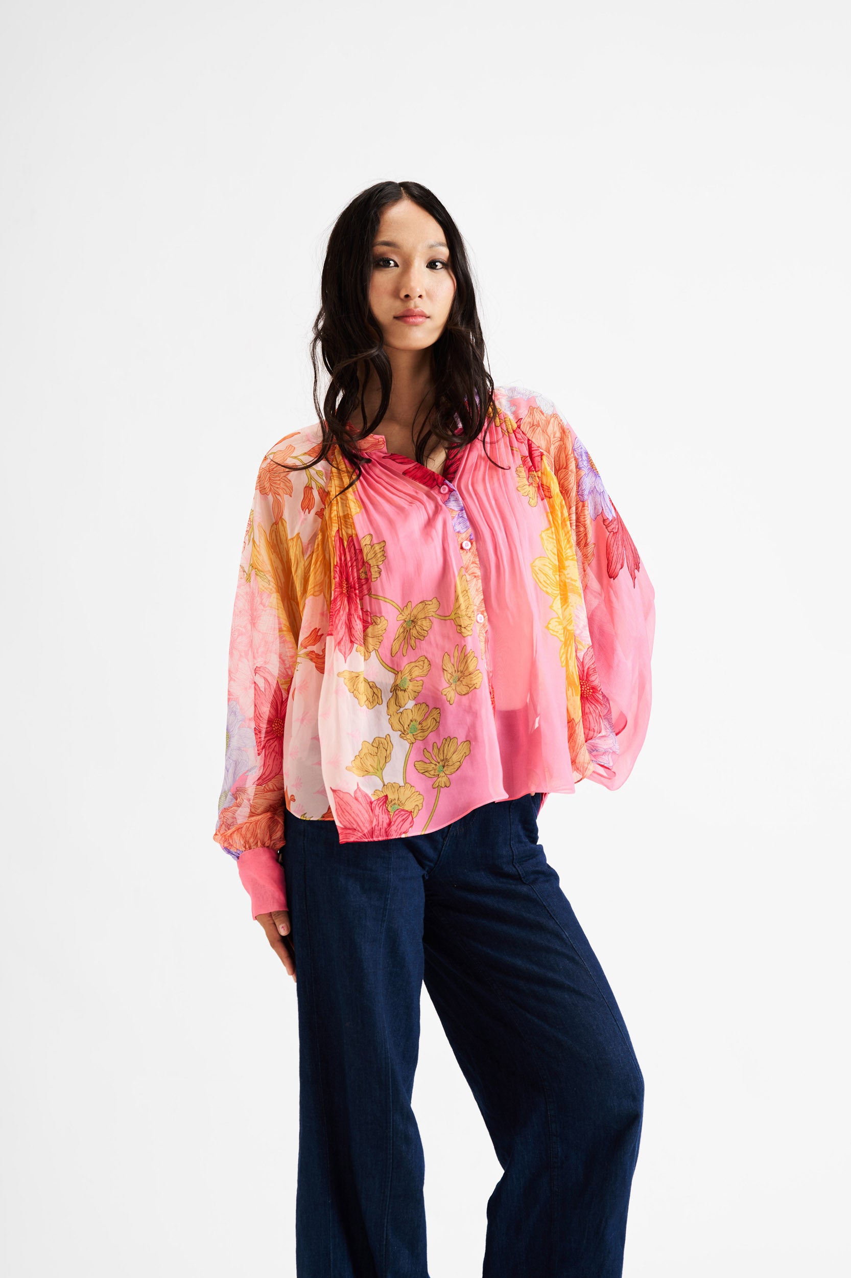 Liya -Pink High Neck Shirt