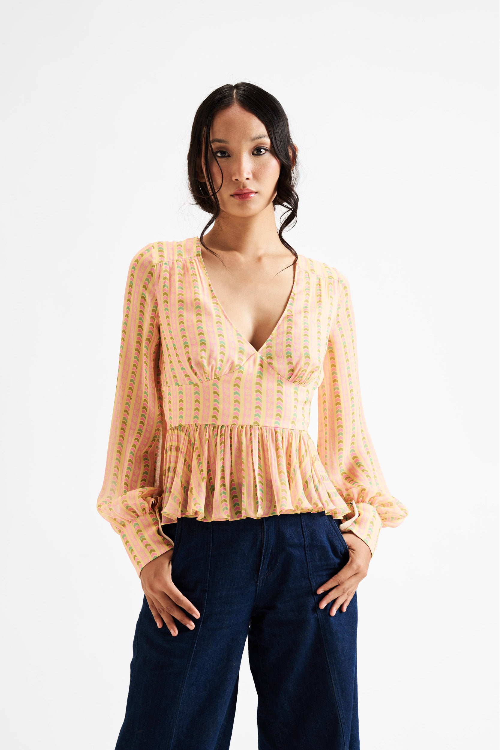 Analice-Yellow Lines Peplum only Top