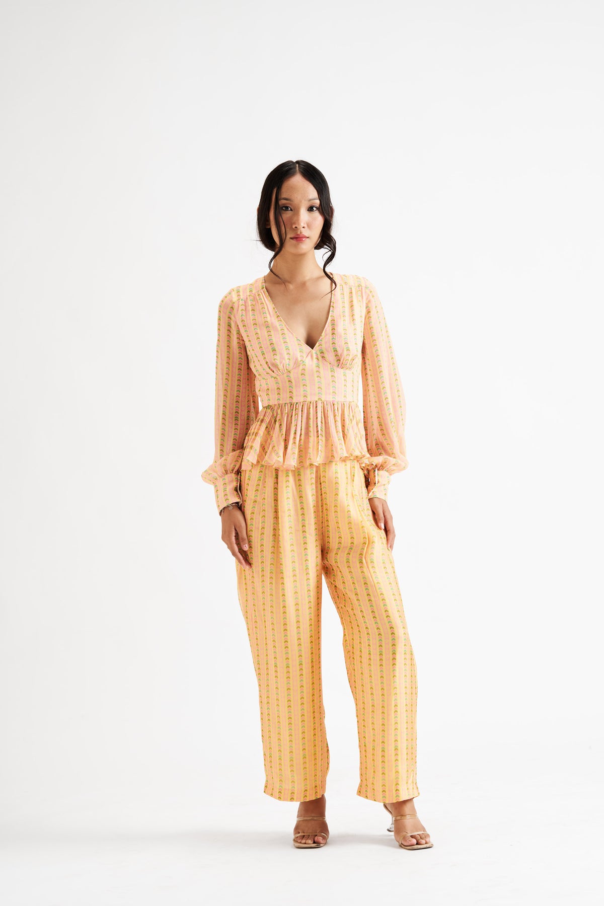 Analice-Yellow Lines Peplum Co-ord Set