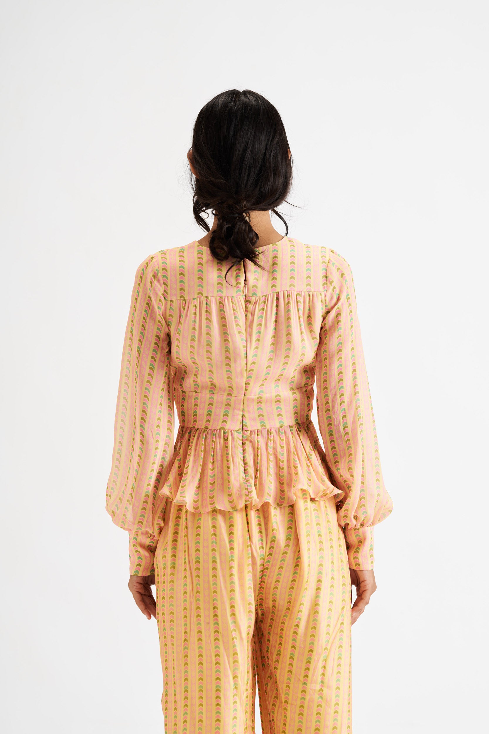 Analice-Yellow Lines Peplum Co-ord Set