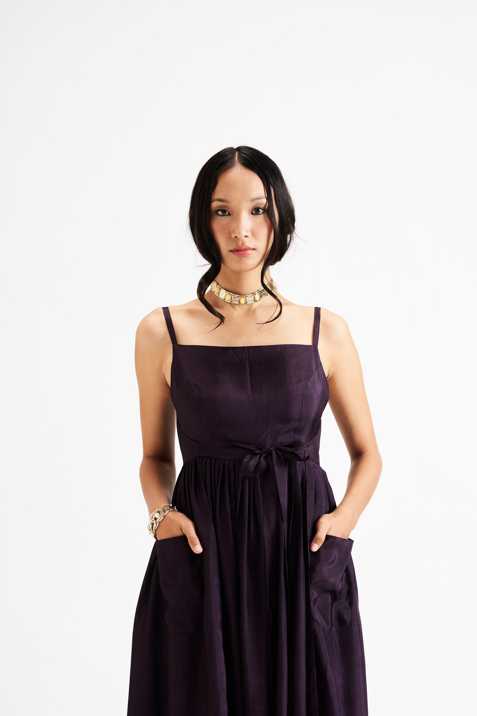 Noya- solid violet wrap dress