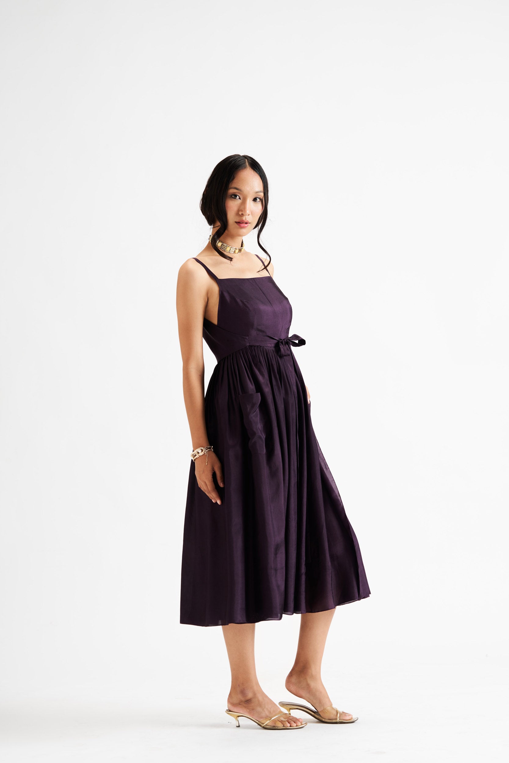 Noya- solid violet wrap dress