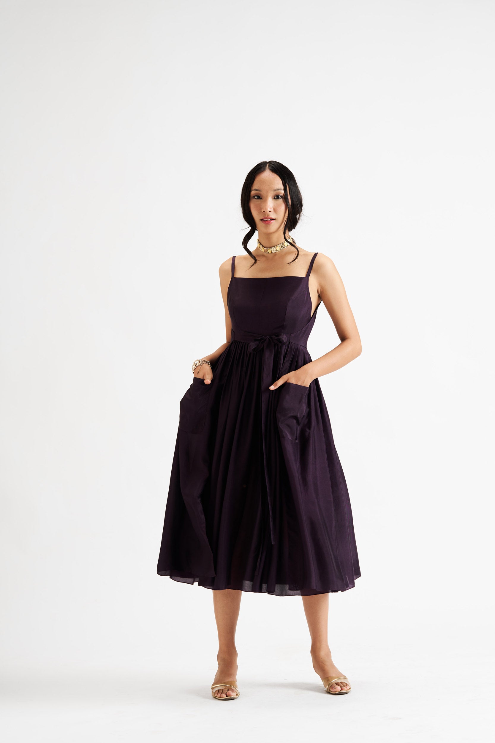 Noya- solid violet wrap dress