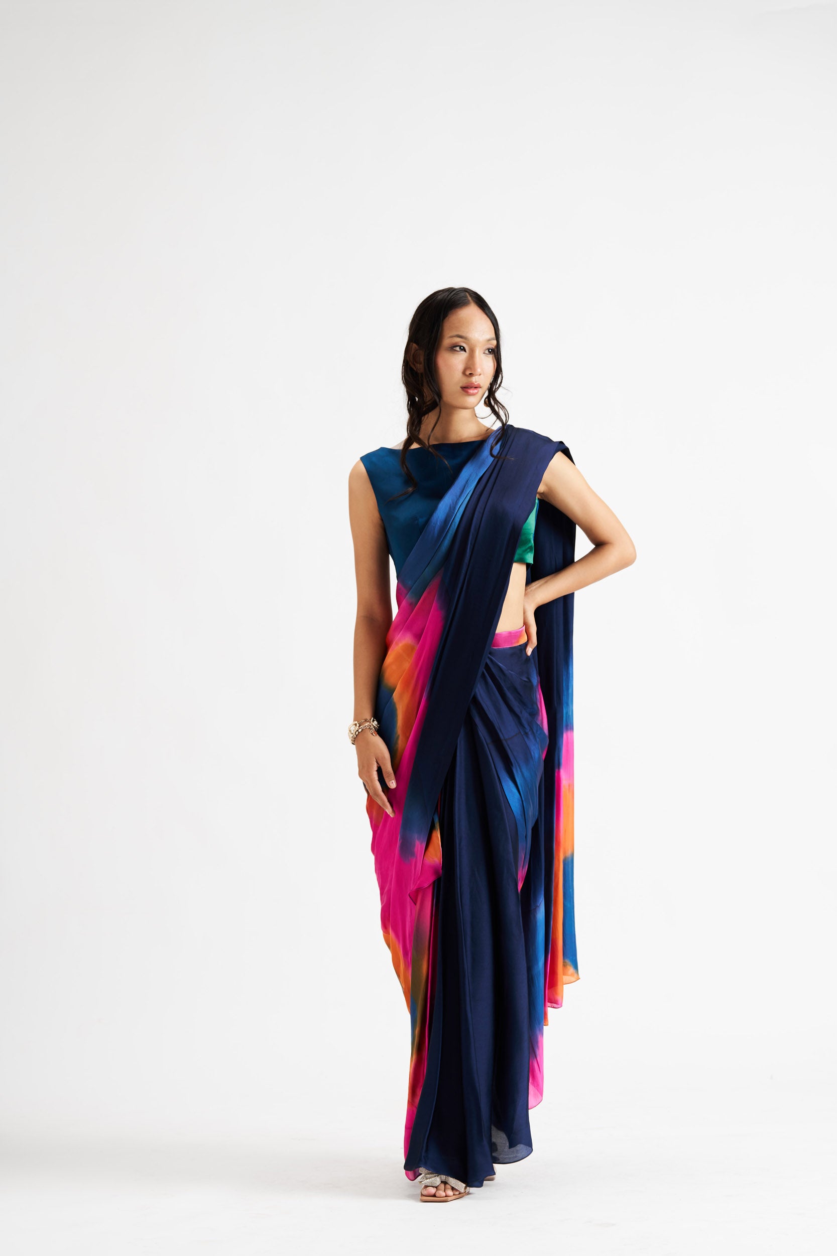 Tie Dye Draped Saree Dress