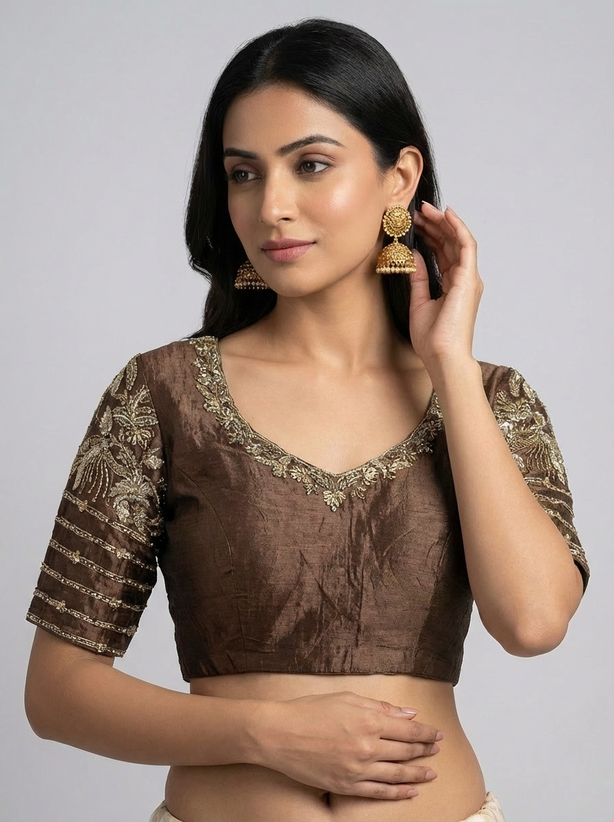 Copperish Brown Hand Embroidered Blouse