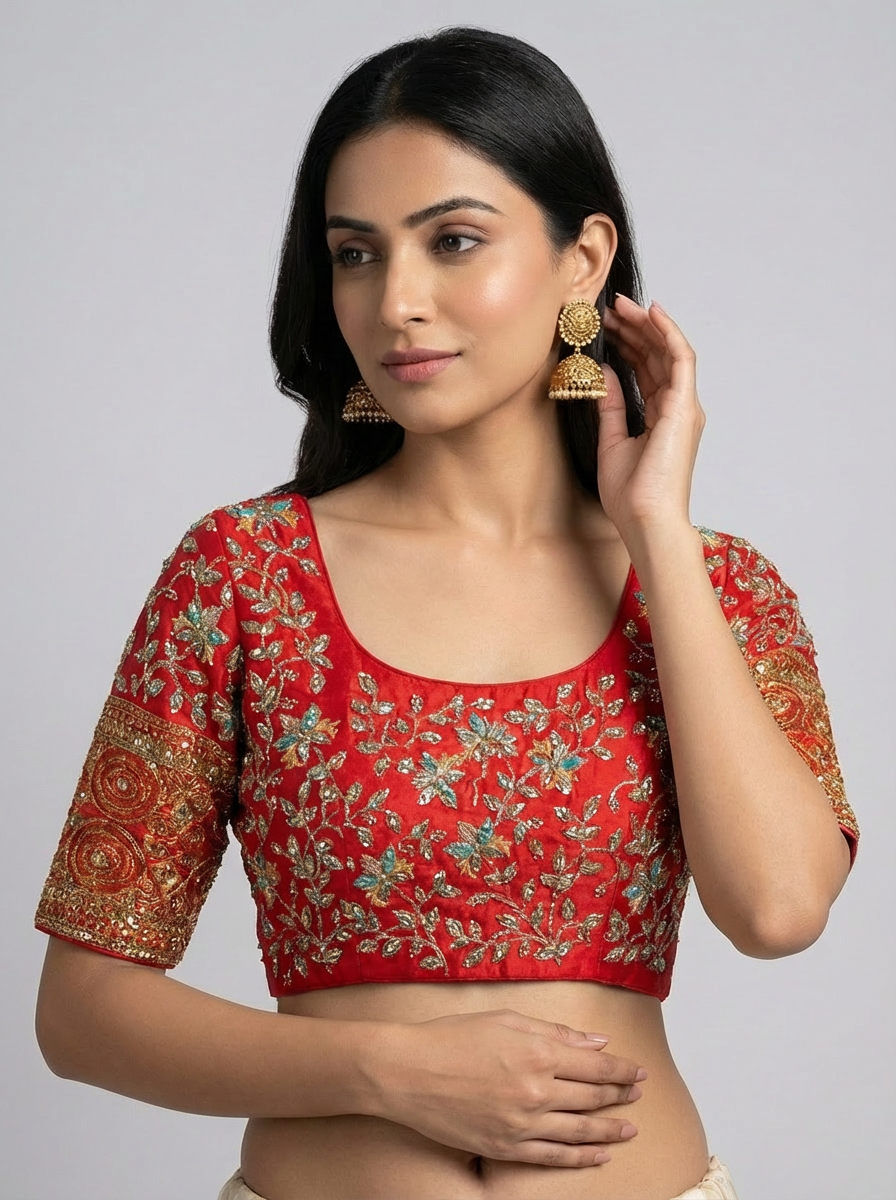Red Hand Embroidered Blouse