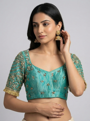 Sea Green Hand Embroidered Blouse