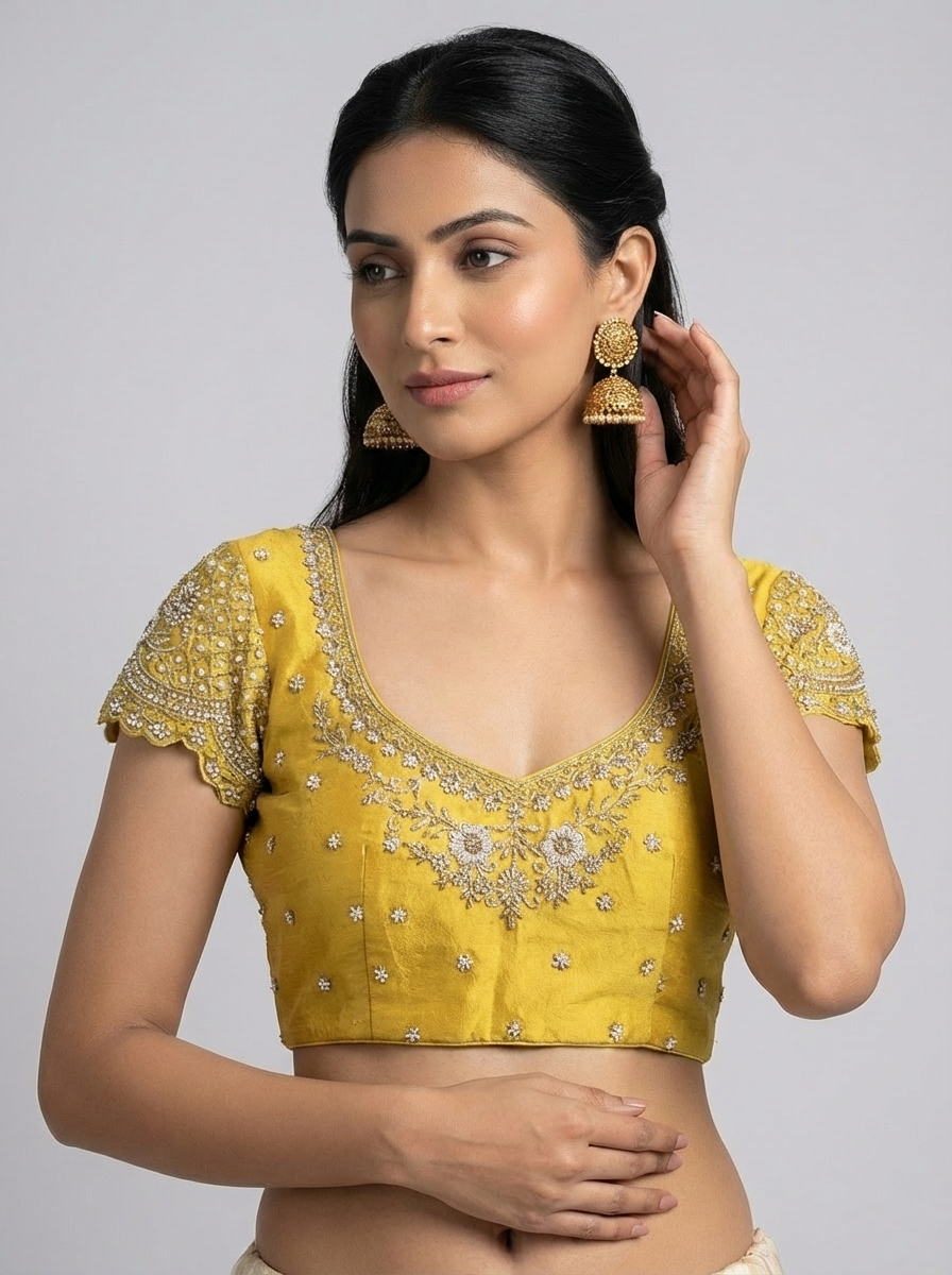 Yellow Pearl Hand Embroidered Blouse