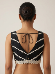 Black Blouse with Crochet Detailing