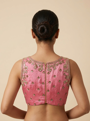 Pink Hand Embroidered High Neck Blouse