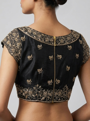 Black Hand Embroidered High Neck Blouse
