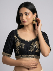 Black Hand Embroidered Elbow Blouse