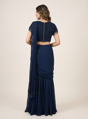 Blue Cocktail Drape Saree with Blouse
