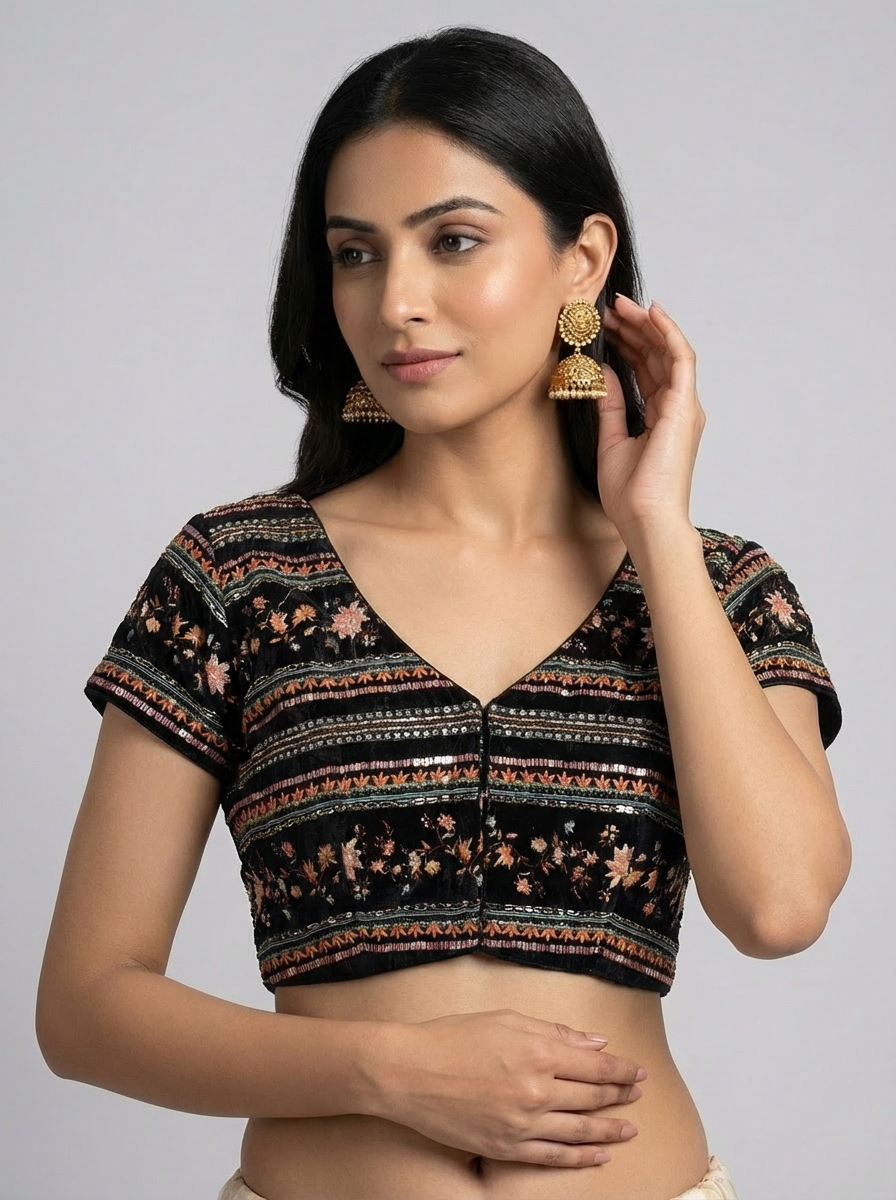 Black Floral Highlighted Blouse