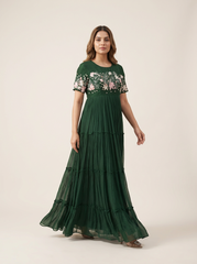Noelle tiered Dress- Basil Green