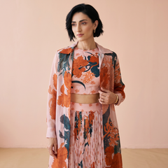 Mila Floral Skirt with Jacket- Coral