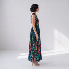 Dhara Floral Dress-Emerald Green
