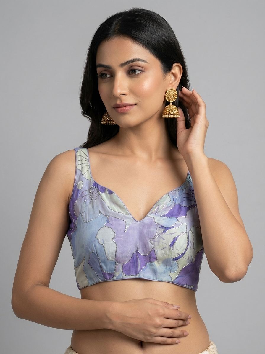 Blue Floral Highlighted Blouse