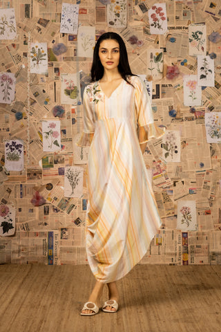 DS - Cora Drape Dress - Canary Stripes