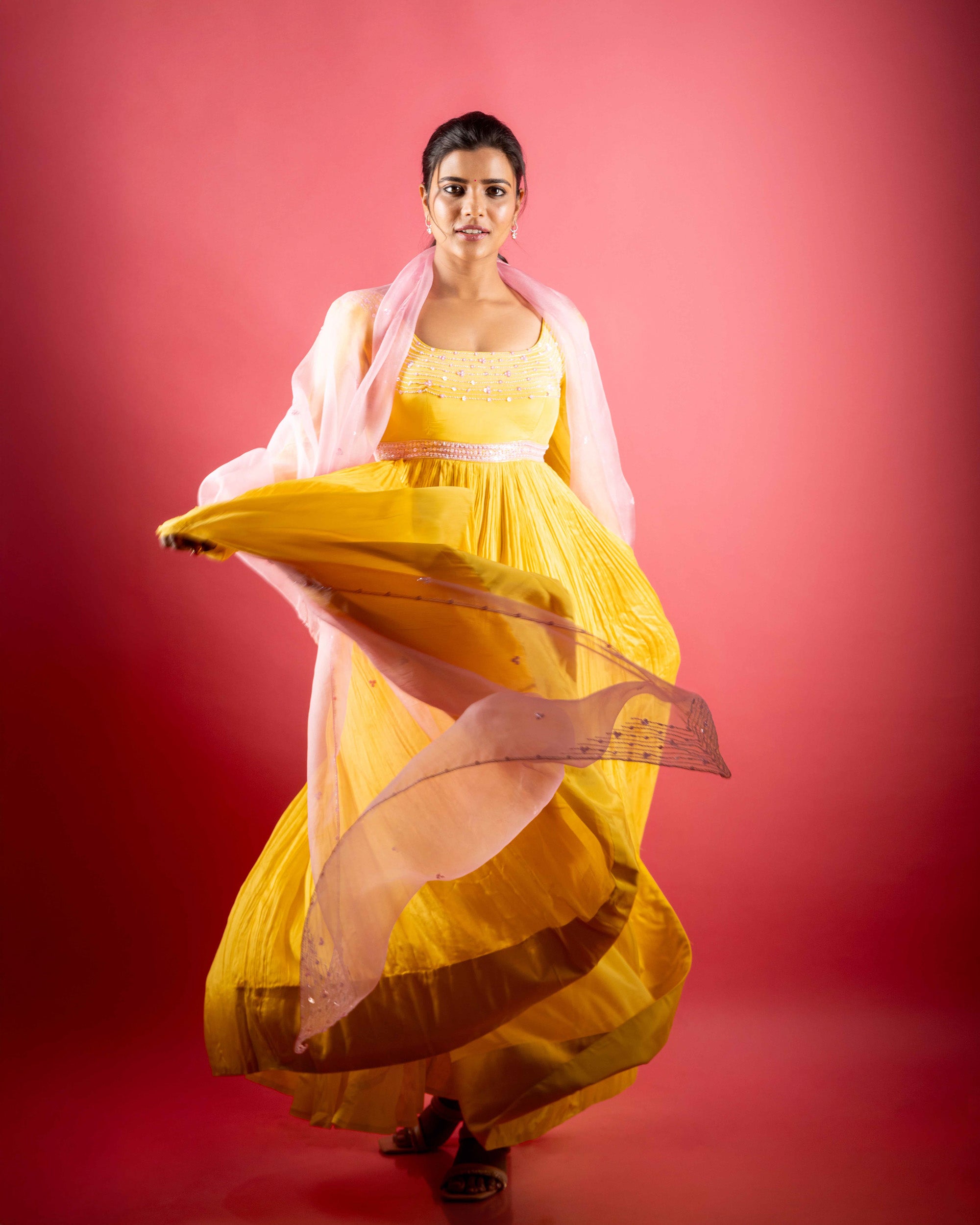 Fana Yellow Dress with Pink dupatta | Aishwarya Rajesh