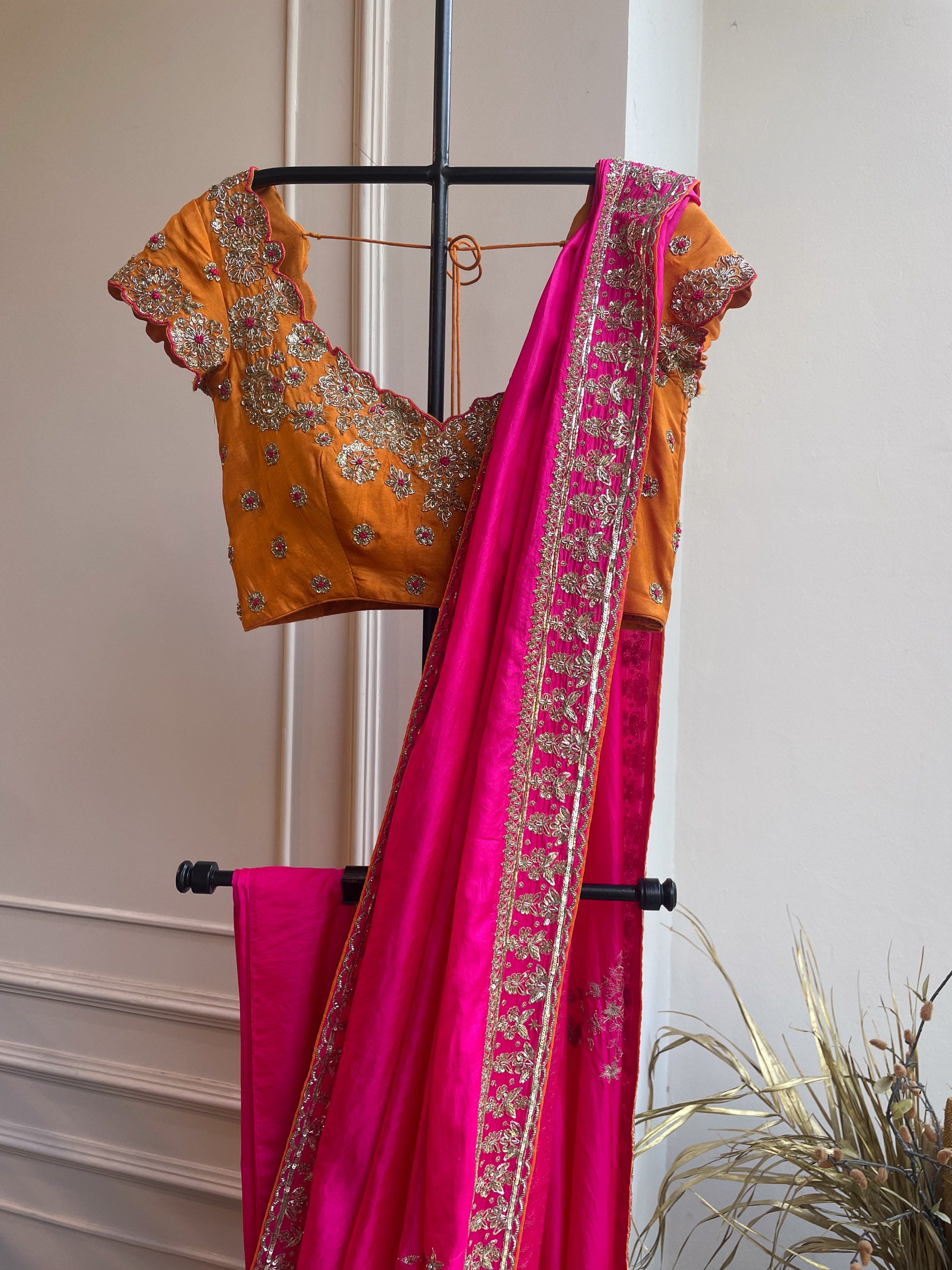 Ajantha Pink Embroidered Saree and Blouse Set