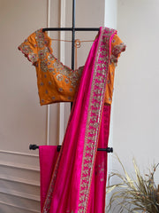 Ajantha Pink Embroidered Saree and Blouse Set