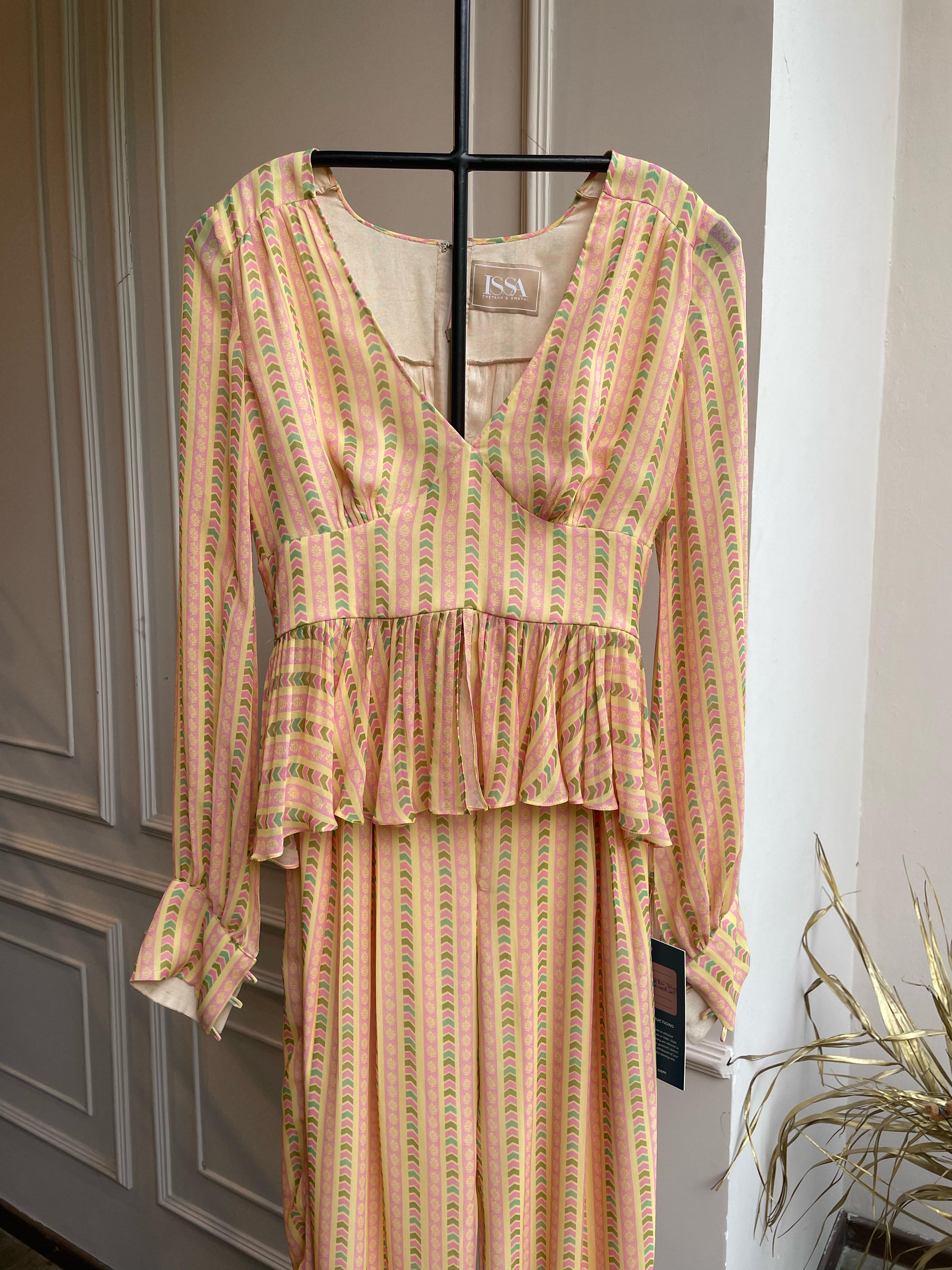 Analice-Yellow Lines Peplum Co-ord Set