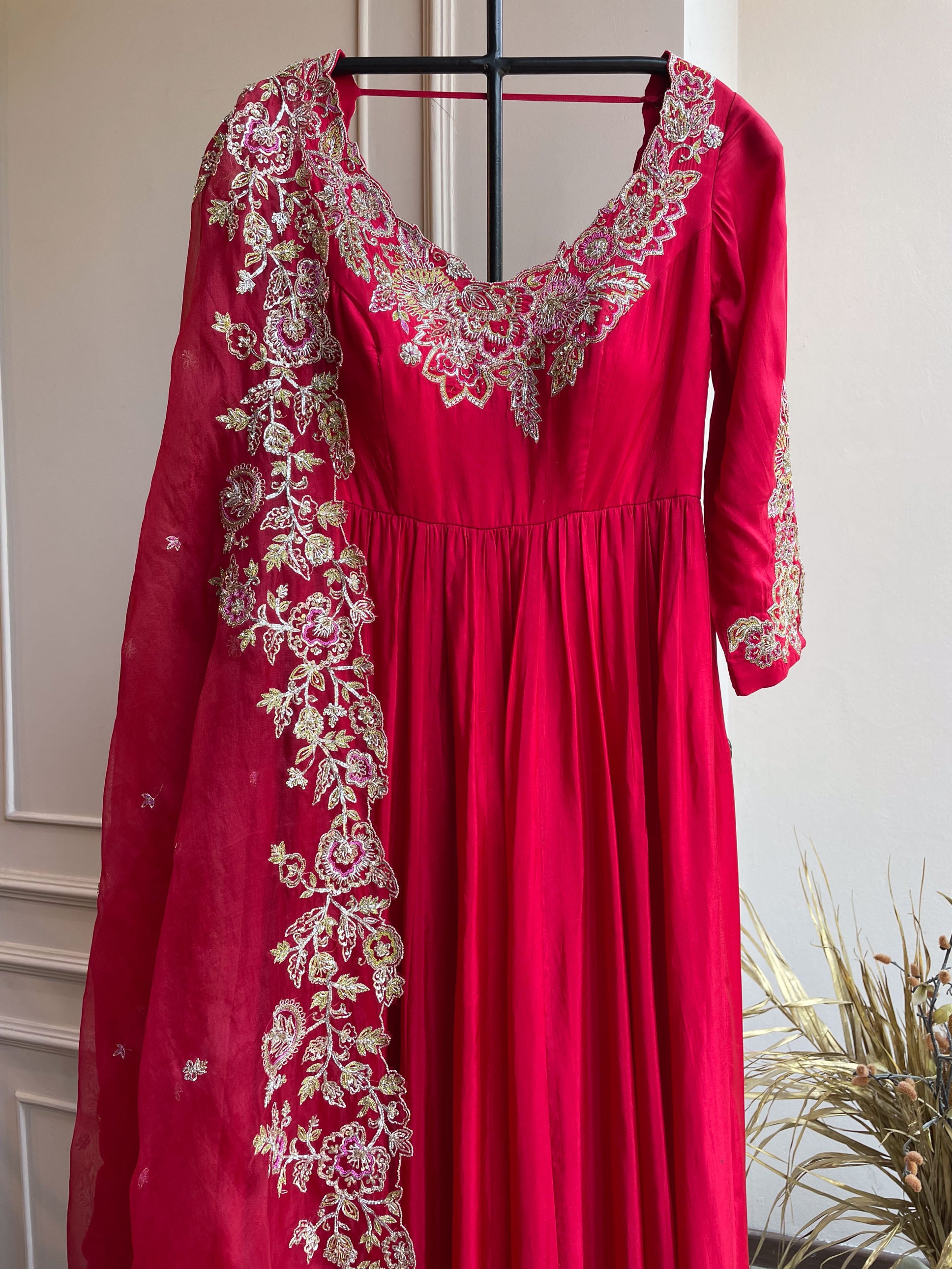 Aynoor Red Anarkali with Dupatta