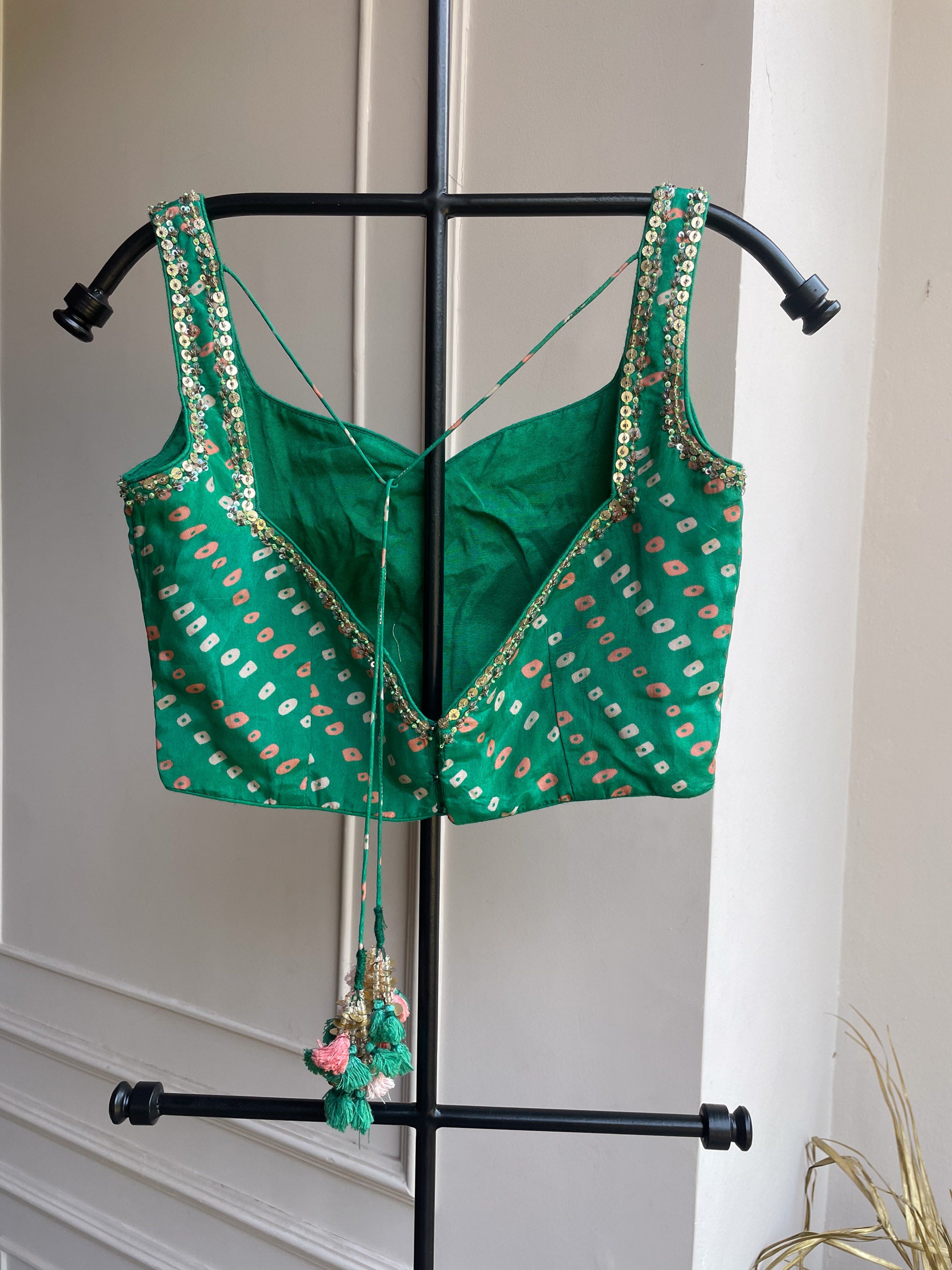 Bandhini Sleeveless Blouse - Green