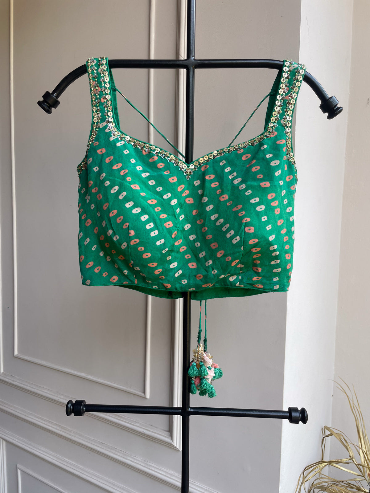 Bandhini Sleeveless Blouse - Green