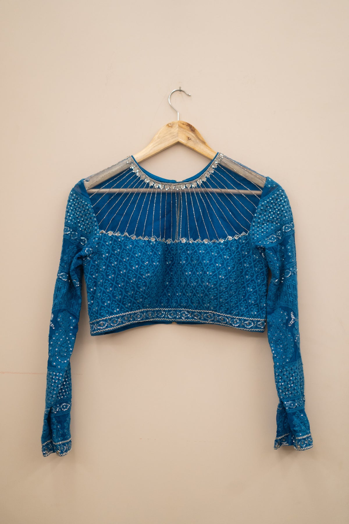 Display Product - Blue Chikankari Embroidery Blouse